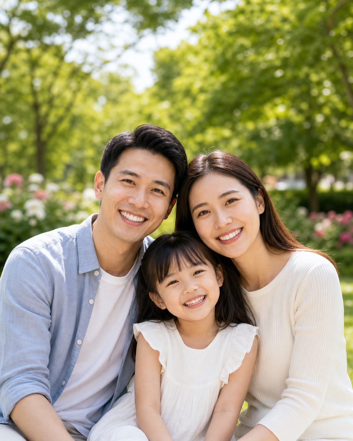 Happy Asian family smiling together